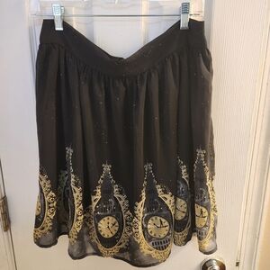 Hot Topic Black and Gold Clock Skater Skirt